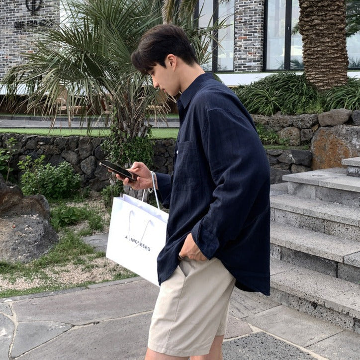 Camisa Exterior de Lino Riviera – Azul Marino