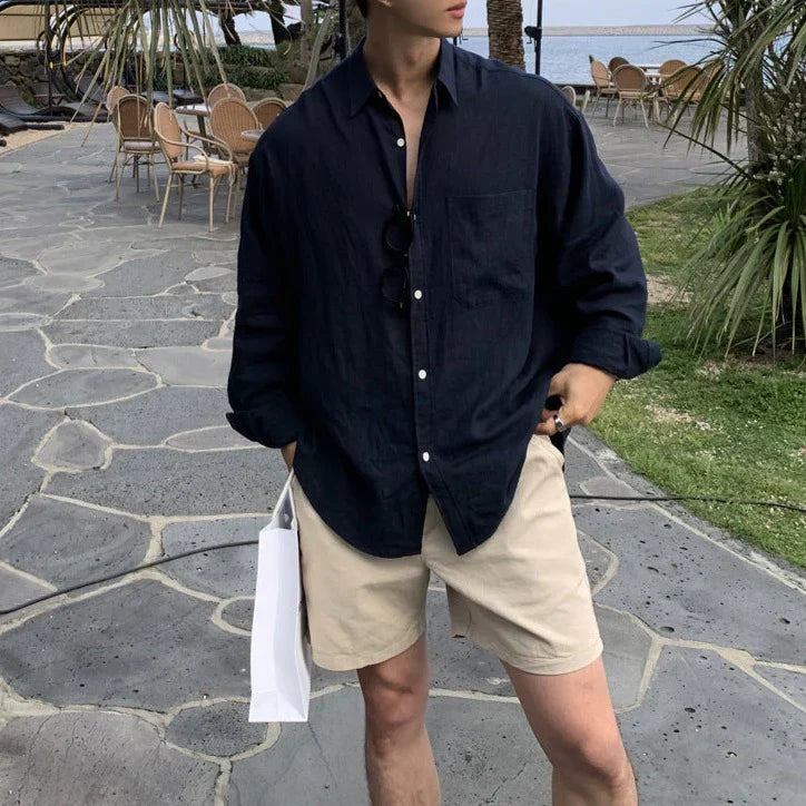 Camisa Exterior de Lino Riviera – Azul Marino