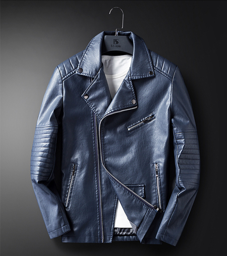 Chaqueta de Cuero Slim Biker - Azul marino