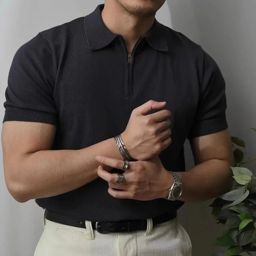 Quarter-Zip Polo Shirt – Negro