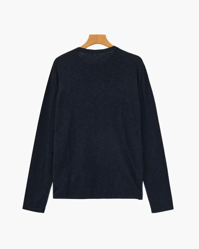 Cuello Redondo Esencial Lino-Algodón – Azul