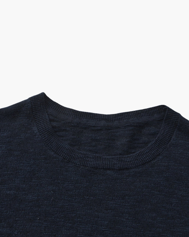 Cuello Redondo Esencial Lino-Algodón – Azul