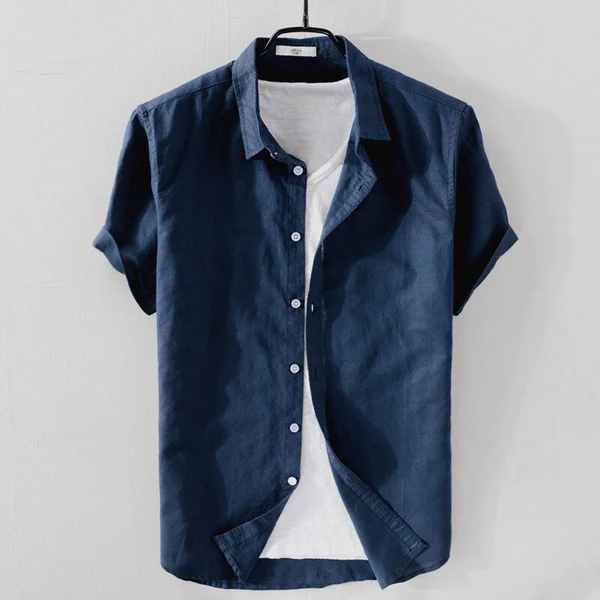 Camisa de Algodón-Lino Manga Corta Cove – Deep Navy