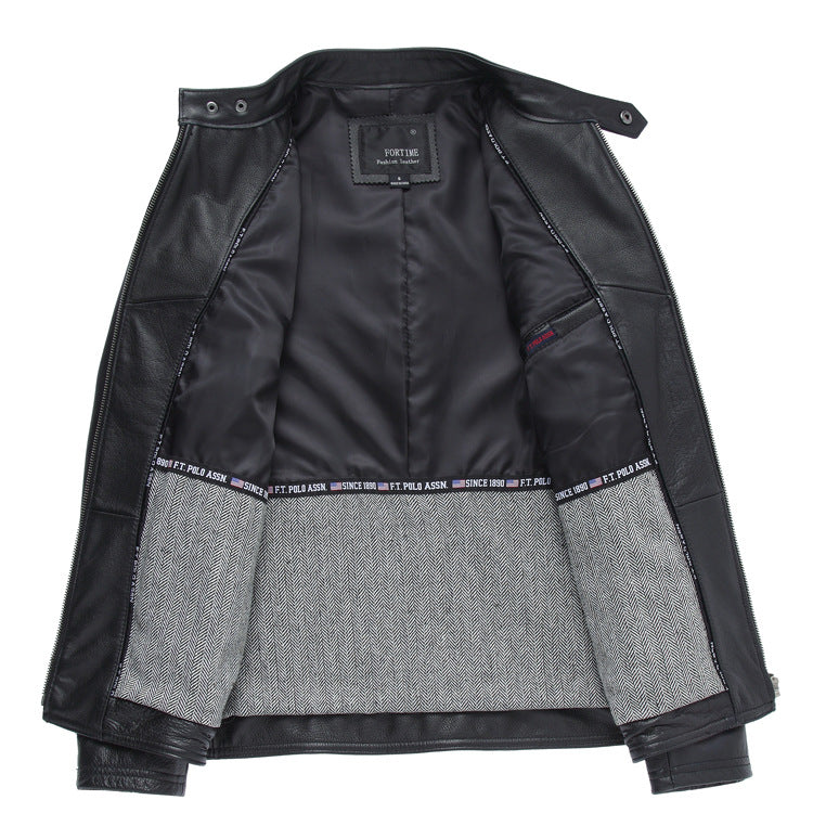 Chamarra Cuero Slim Cuello Alto - Negro
