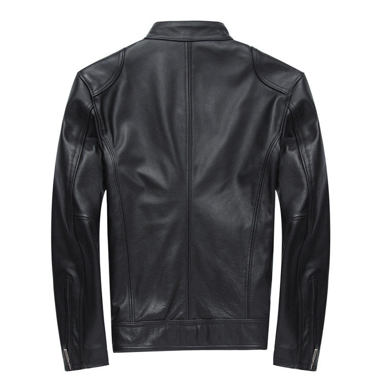 Chamarra Cuero Slim Cuello Alto - Negro