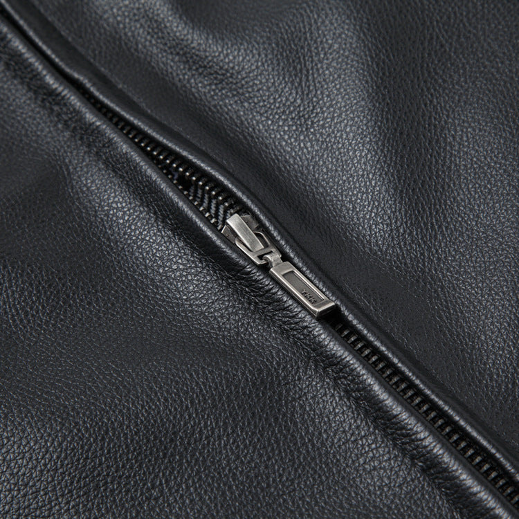 Chamarra Cuero Slim Cuello Alto - Negro