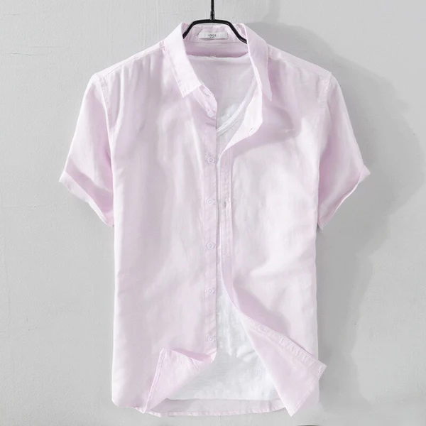 Camisa de Algodón-Lino Manga Corta Cove – Light pink