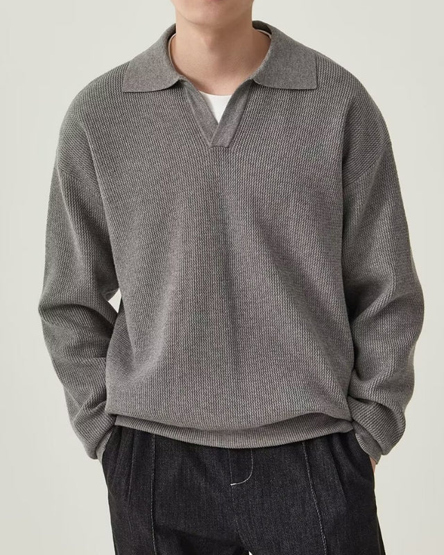 Suéter Polo de Punto Texturizado – Gris