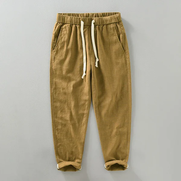 Pantalones de Lino con Cordón Breeze – Marrón