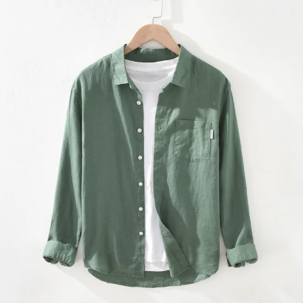 Camisa de Lino Manga Larga Harbor – Verde Oscuro