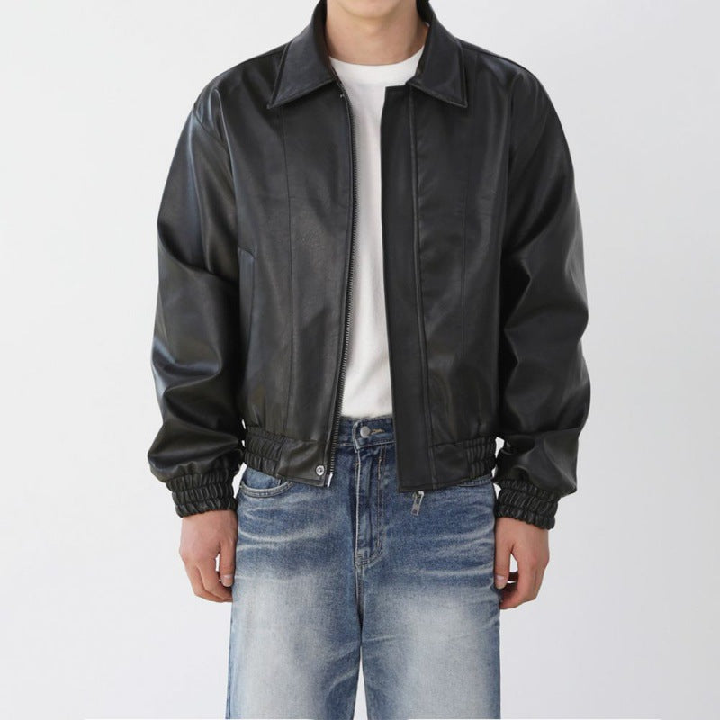 Chaqueta de Cuero Vintage Relax Fit - Negro