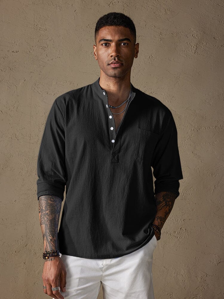 Camisa de Lino con Botones - Gris