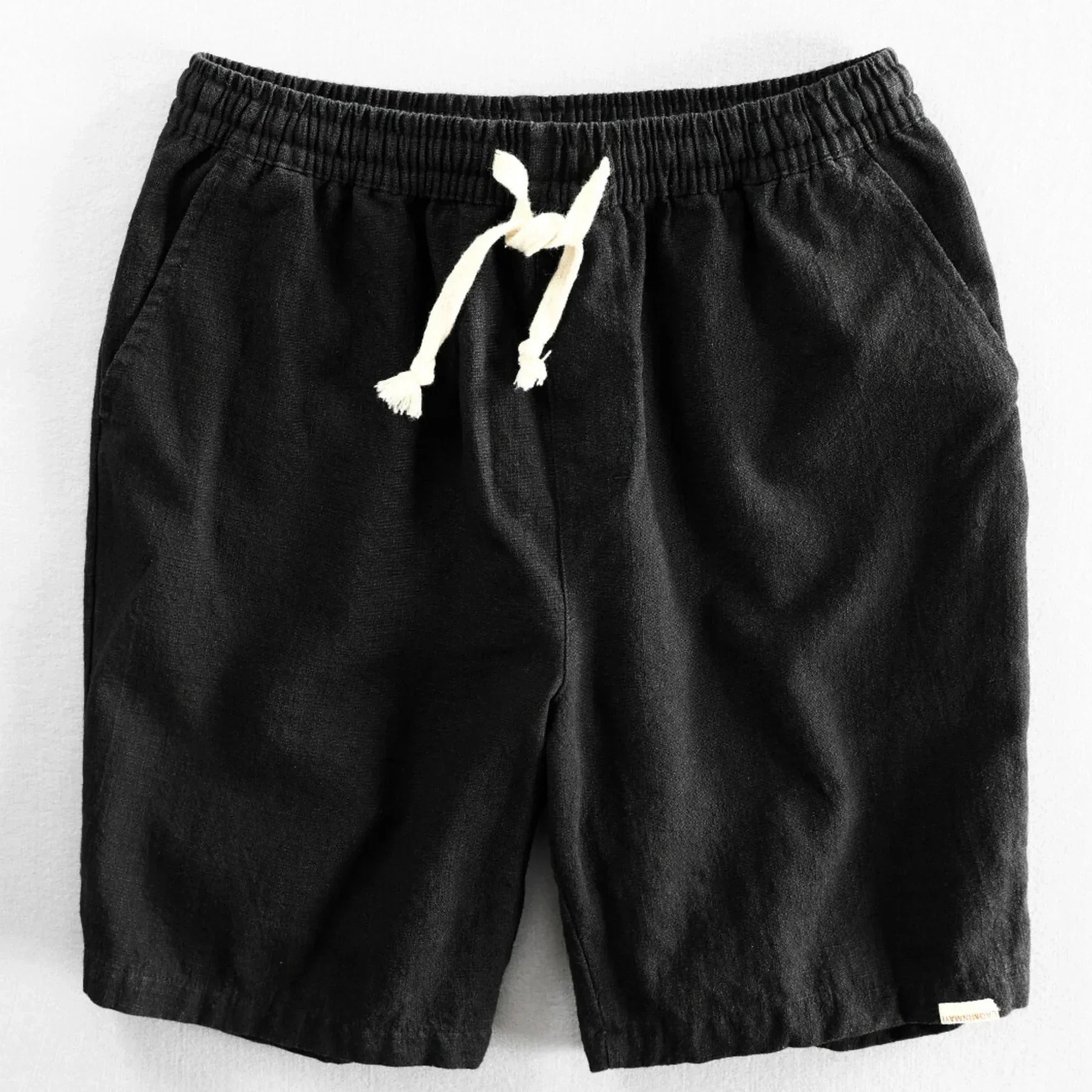 Shorts de Algodón-Lino con Cordón Coastline – Negro