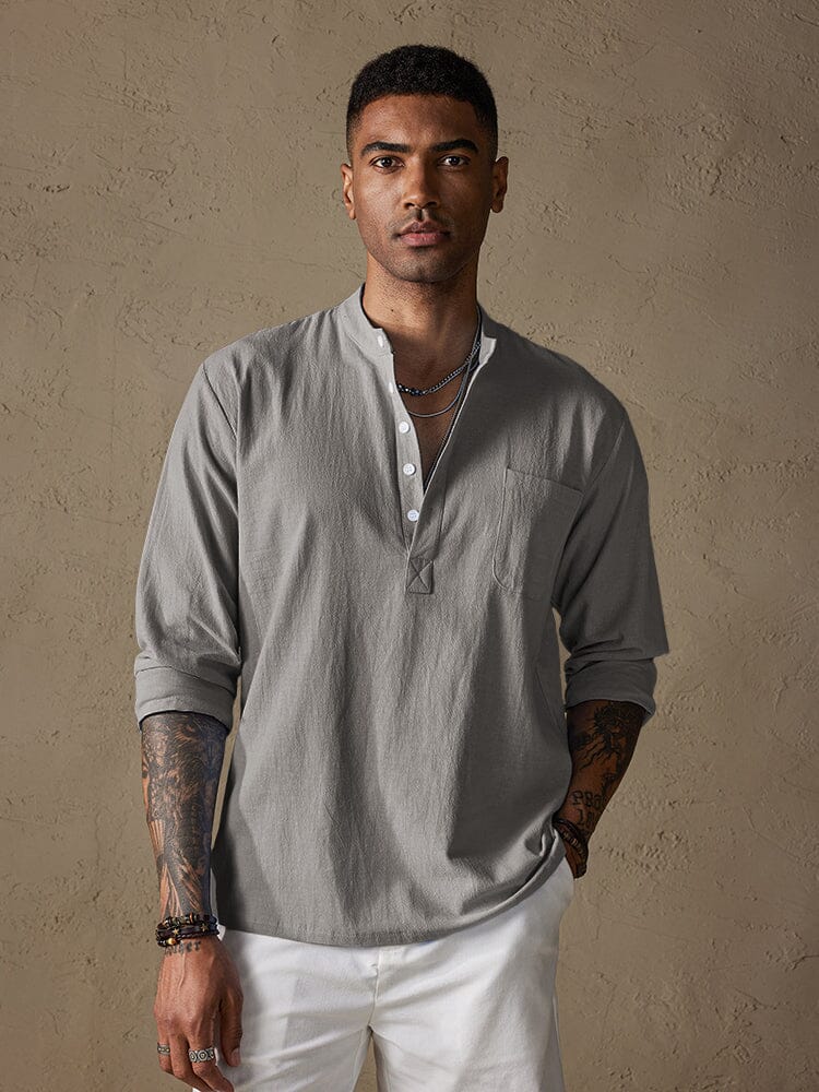 Camisa de Lino con Botones - Gris