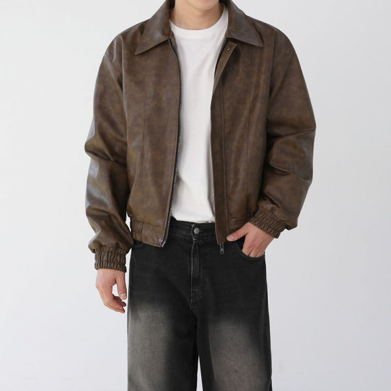 Chaqueta de Cuero Vintage Relax Fit - Marrón