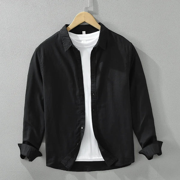 Camisa de Algodón-Lino Manga Larga Harbor – Negro