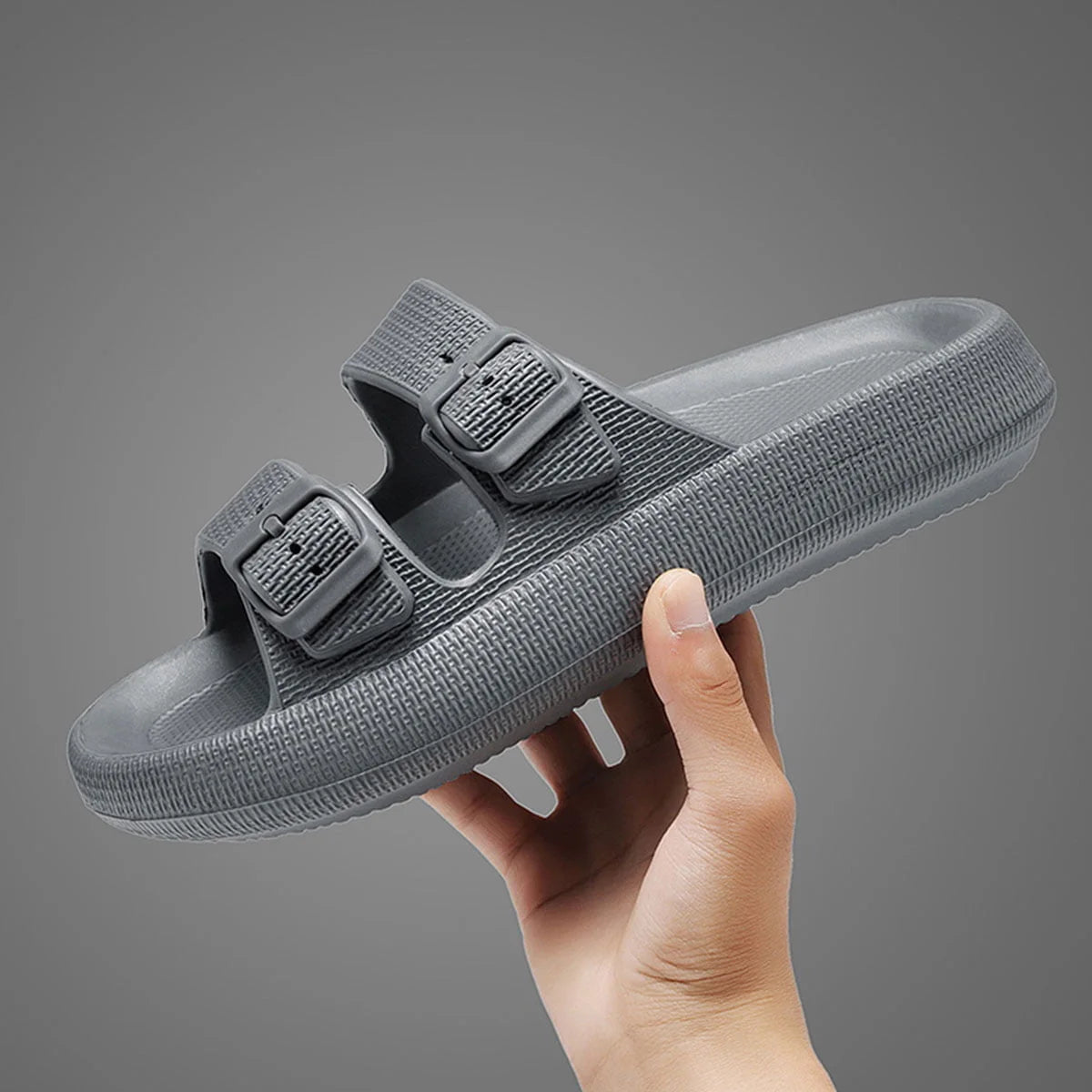 Sandalias con Hebillas Ajustables y Suela Antideslizante - Gris