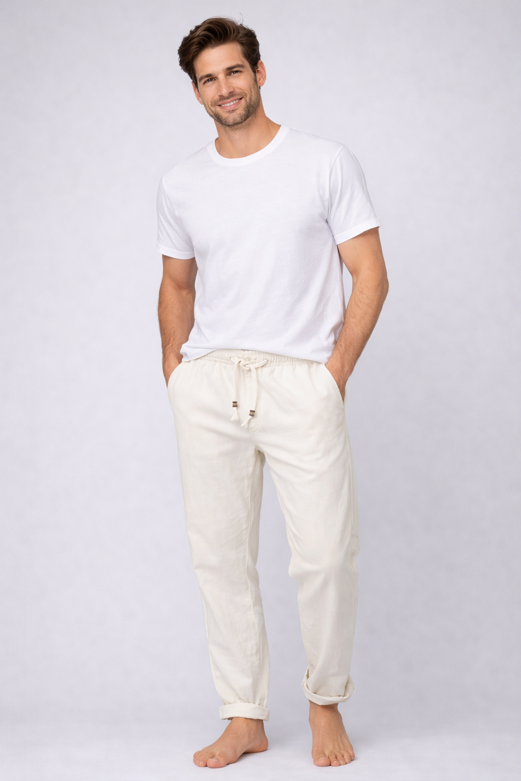 Pantalones de Lino con Cordón Breeze – Blanco Natural