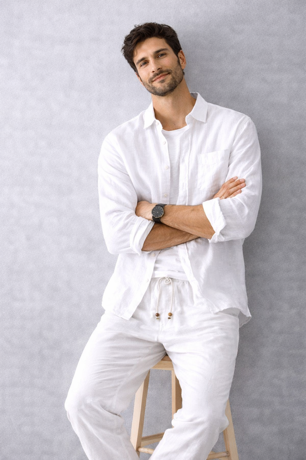 Camisa de Lino Manga Larga Harbor – Blanco