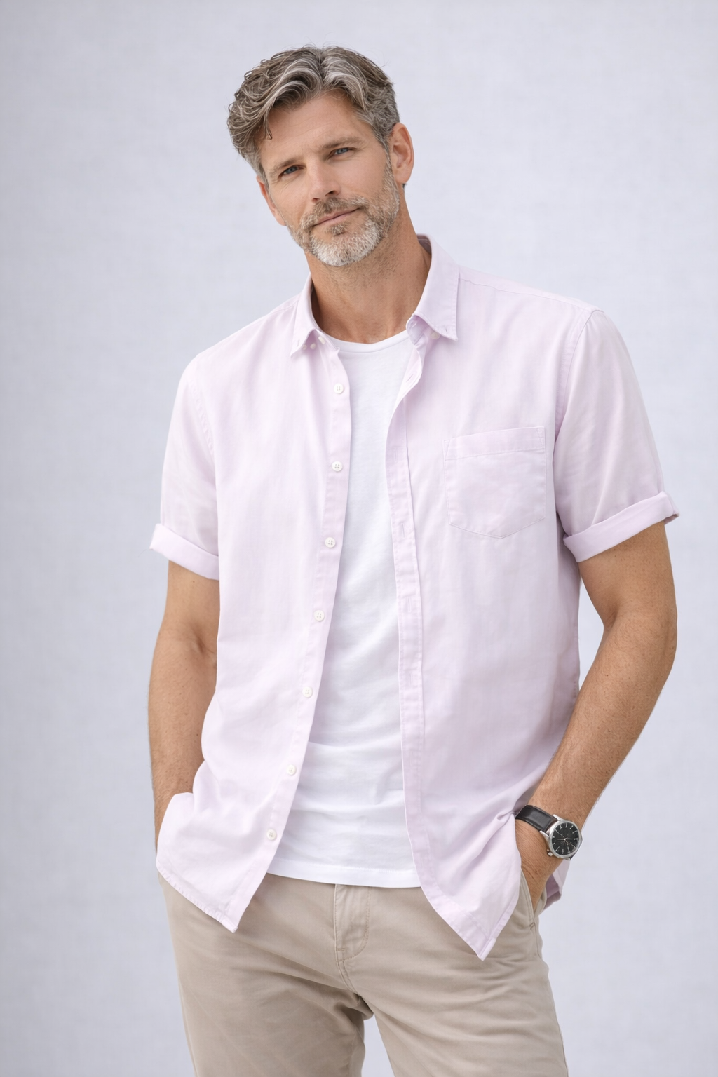 Camisa de Algodón-Lino Manga Corta Cove – Light pink