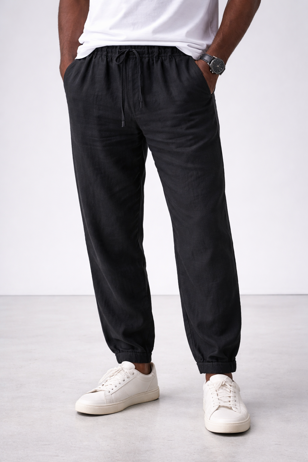 Pantalones de Lino con Cordón Breeze – Negro
