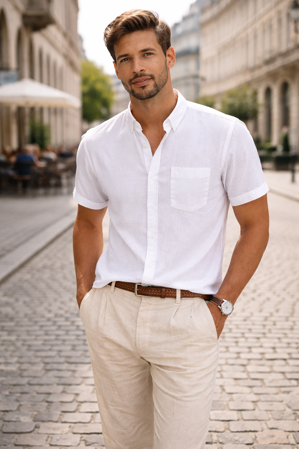 Camisa de Lino Manga Corta Breeze – Blanco