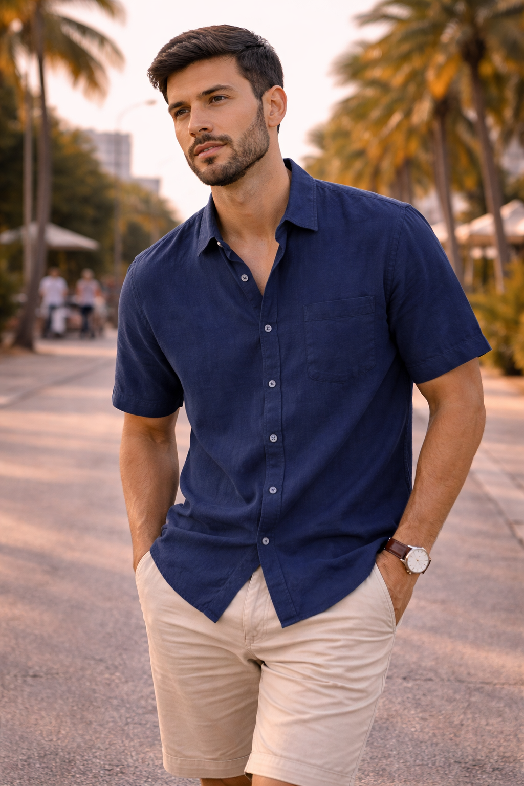 Camisa Clásica de Lino – Azul
