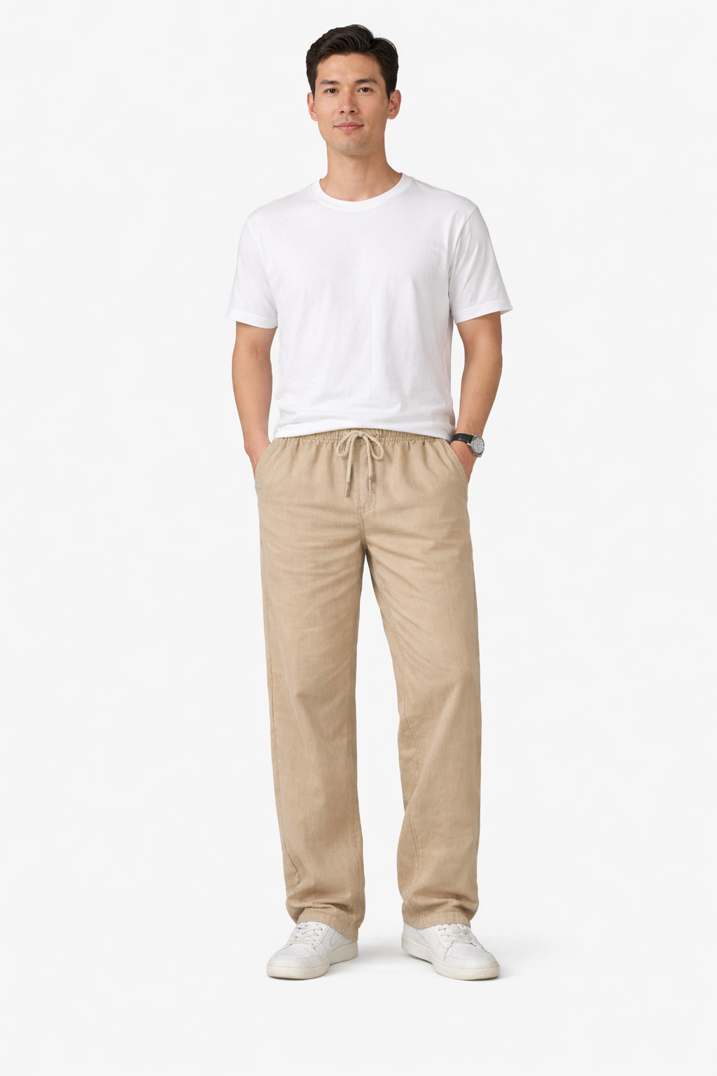 Pantalones Holgados con Cordón – Beige
