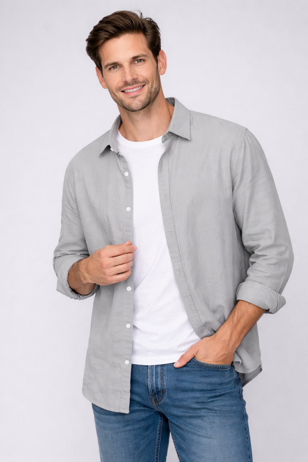 Camisa de Lino Manga Larga Harbor – Gris