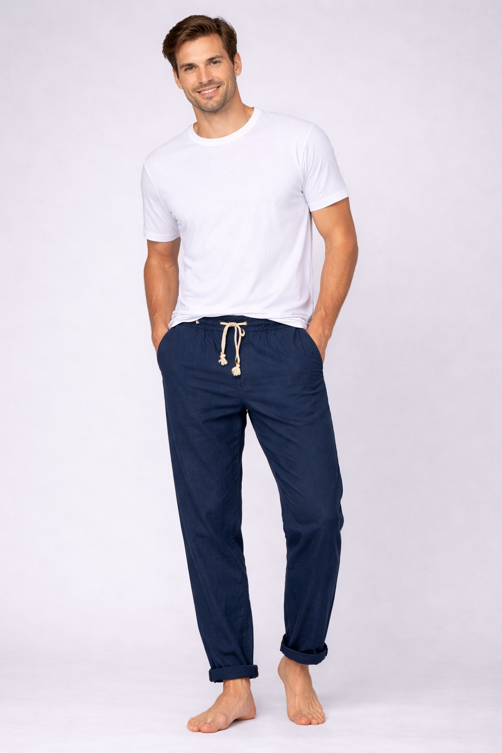 Pantalones de Lino con Cordón Breeze – Azul Marino