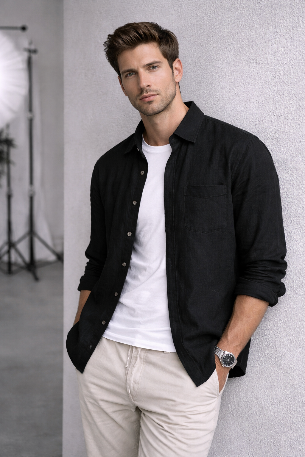 Camisa de Lino Manga Larga Harbor – Negro