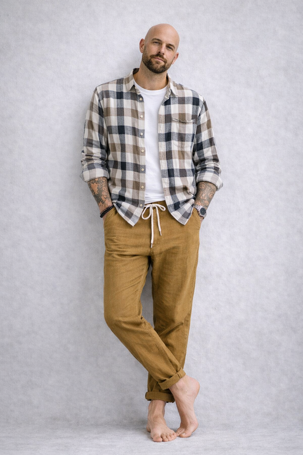 Pantalones de Lino con Cordón Breeze – Marrón