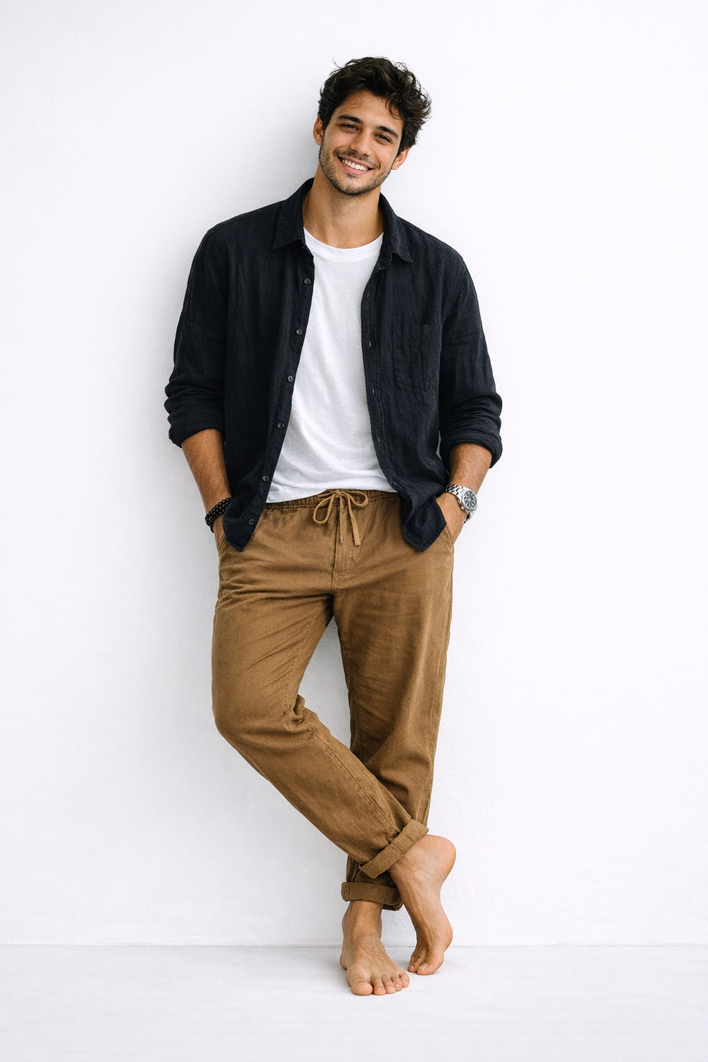 Camisa de Lino-Rayón Texturizada Aura – Negro