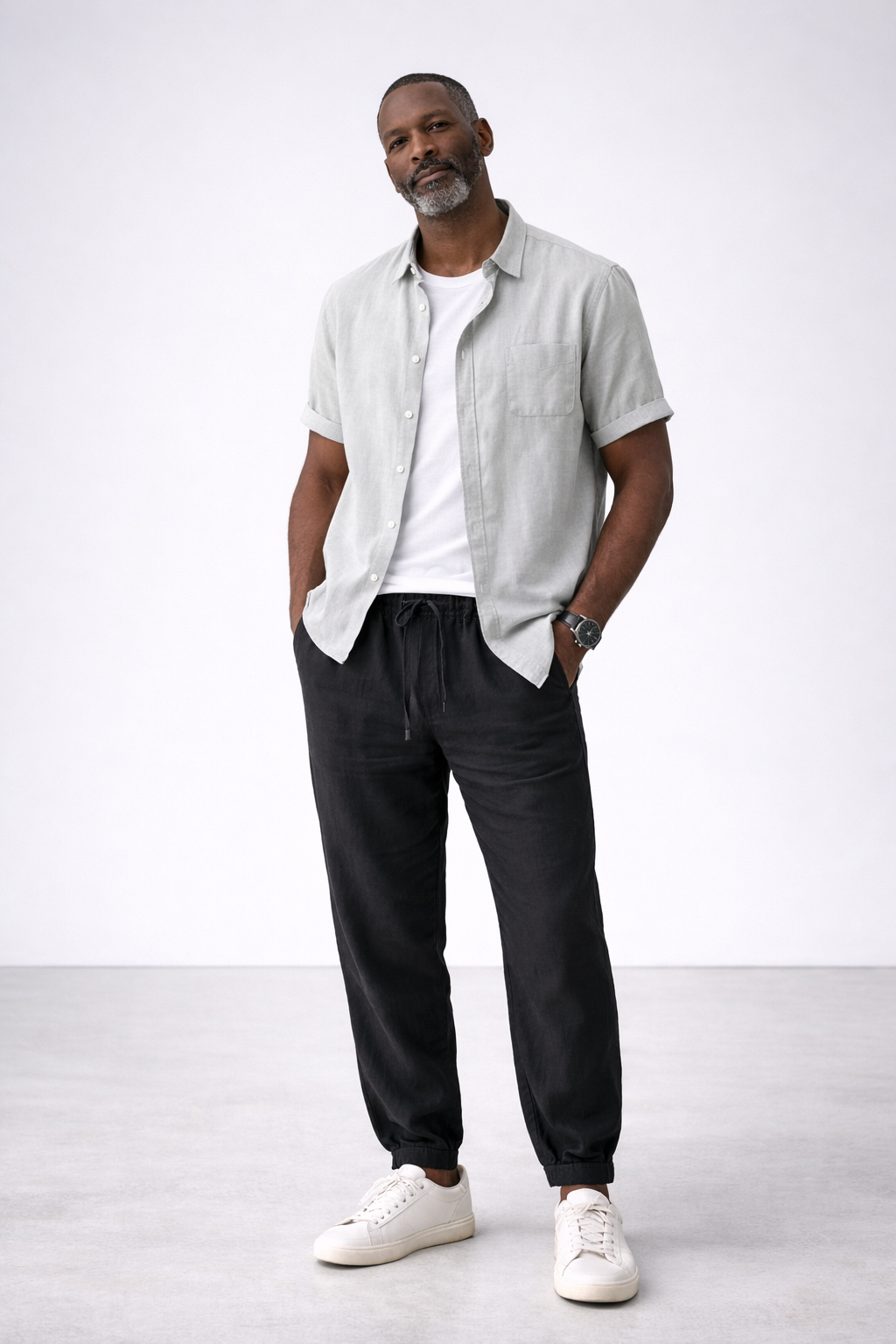 Pantalones de Lino con Cordón Breeze – Negro