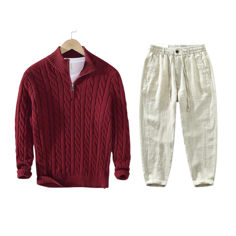 Conjunto Half-Zip de Punto Riviera – Burdeos