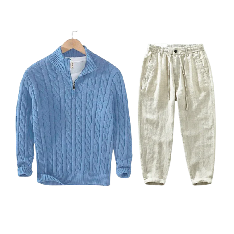 Conjunto Half-Zip de Punto Riviera – Azul Claro