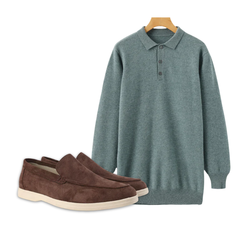 Conjunto Polo de Cachemira y Mocasines de Ante