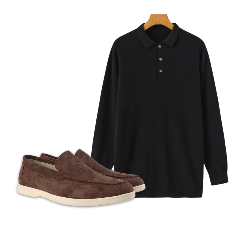 Conjunto Polo de Cachemira y Mocasines de Ante