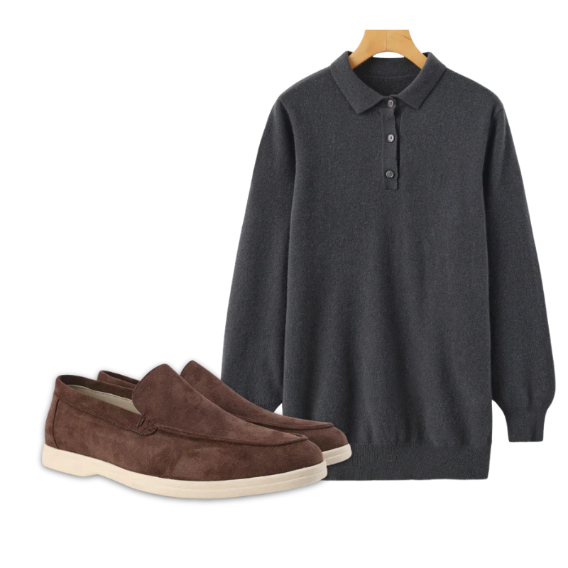 Conjunto Polo de Cachemira y Mocasines de Ante