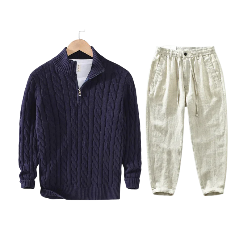 Conjunto Half-Zip de Punto Riviera – Azul Marino