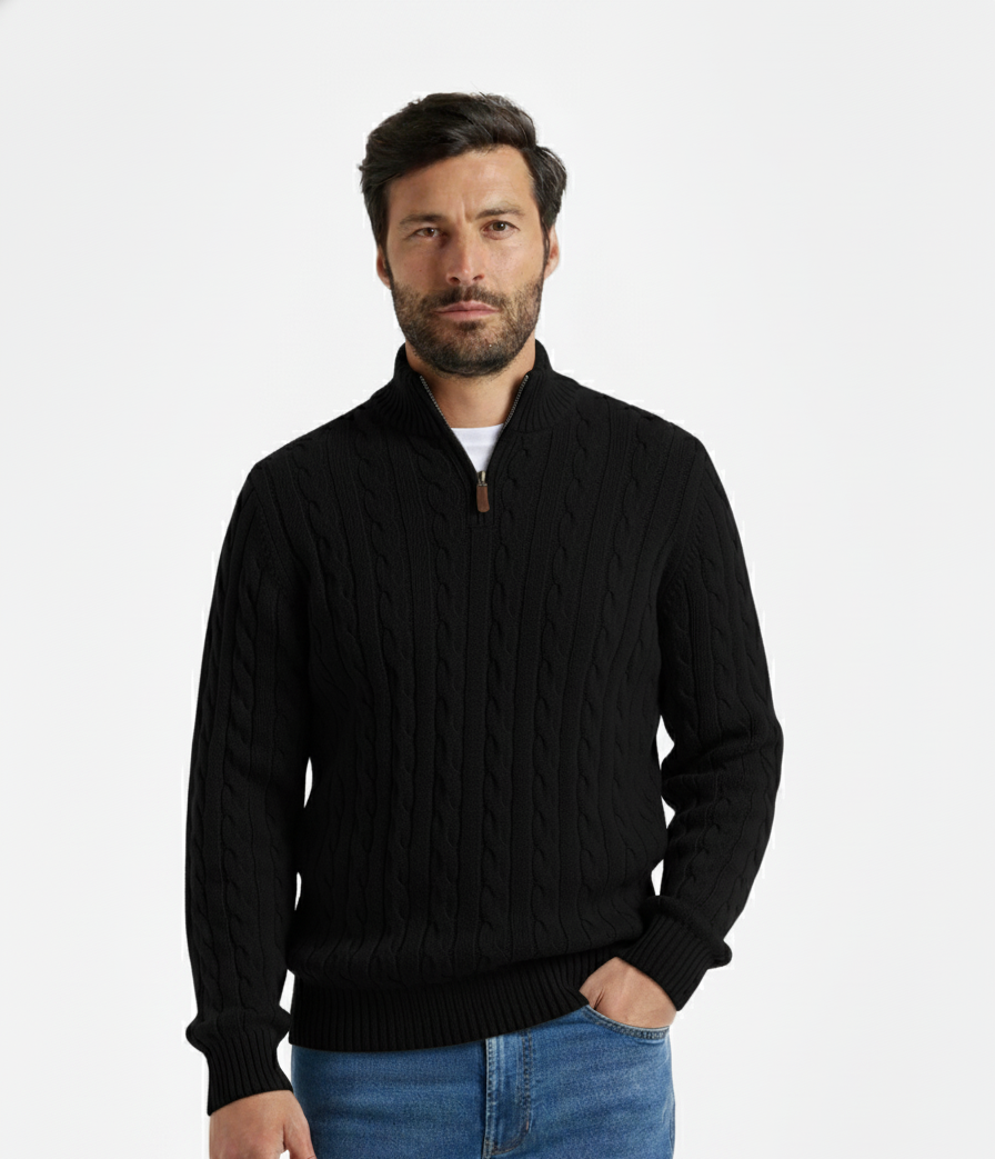 Suéter de punto trenzado con cremallera Verbier Heritage - Negro