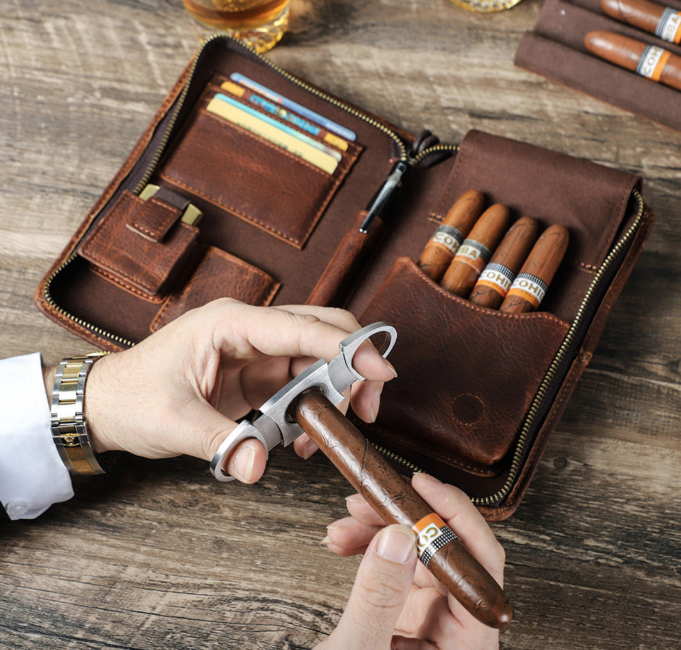 Estuche Organizador de Cuero para Puros y Accesorios de Viaje