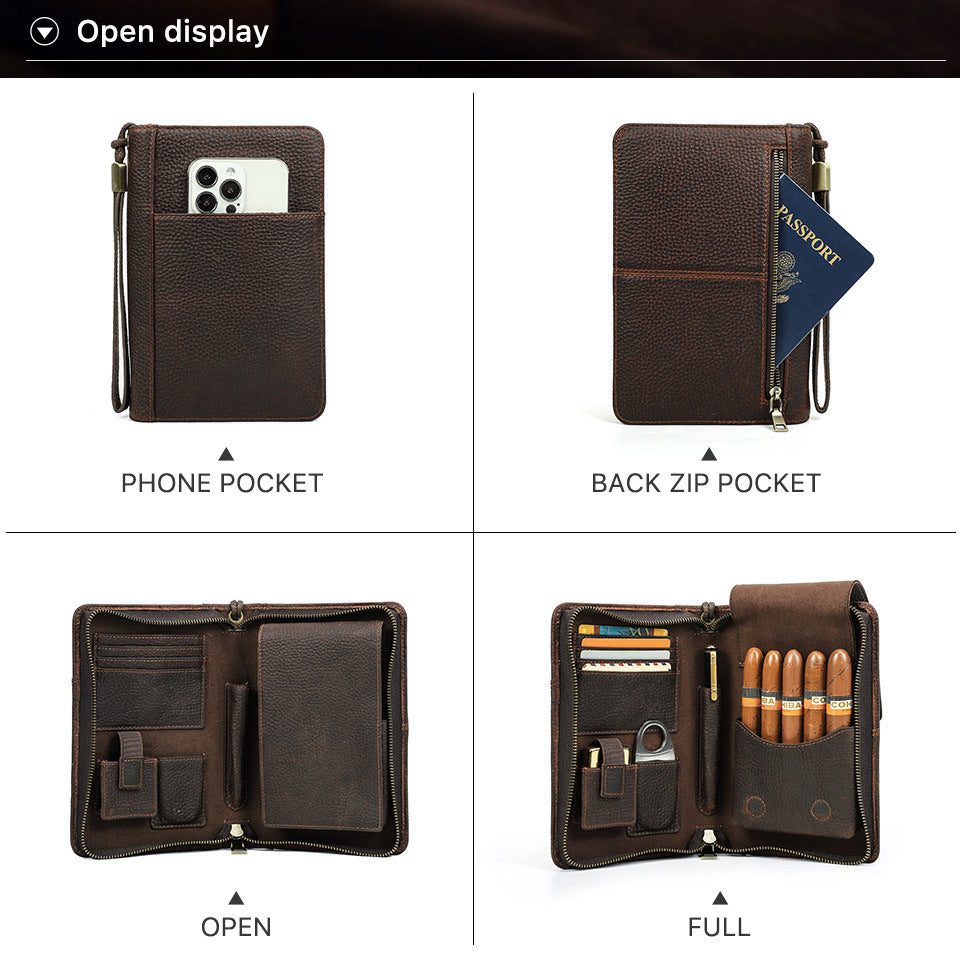 Estuche Organizador de Cuero para Puros y Accesorios de Viaje
