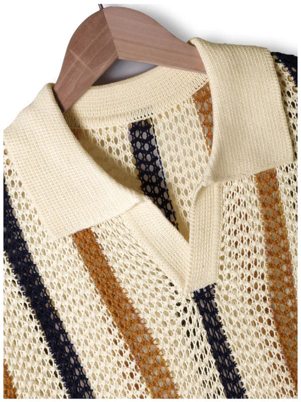 Polo de Punto y Crochet Amalfi – Rayas Arena/Marino