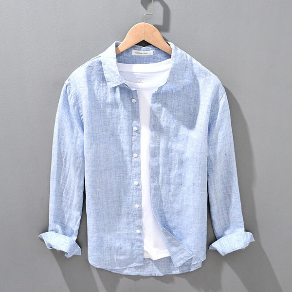 Camisa de Lino Manga Larga Harbor – Azul Hielo