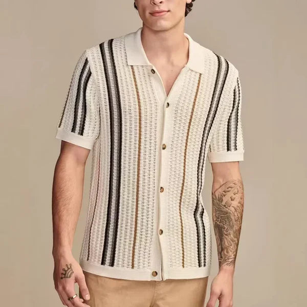 Camisa Polo de Punto y Crochet Capri – Rayas Marfil