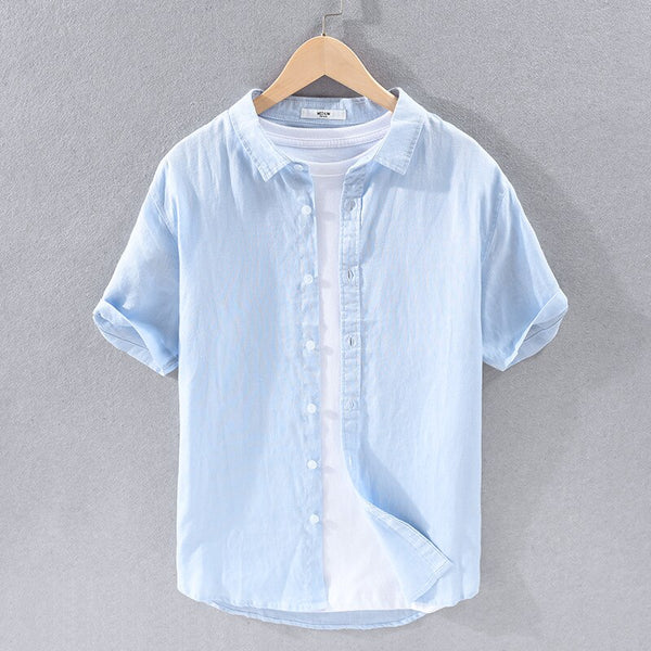 Camisa de Lino Manga Corta Coastal – Azul Claro
