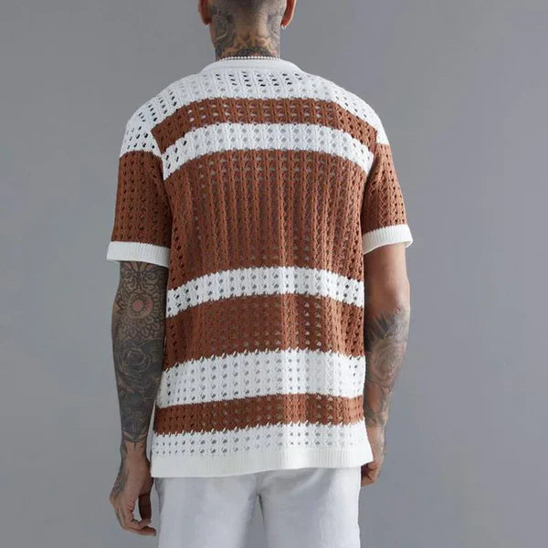 Camisa de Punto y Crochet Sorrento – Rayas Crema y Óxido