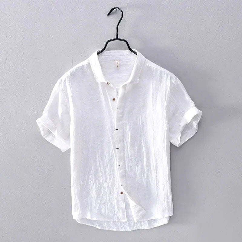 Camisa de Lino Manga Corta Coastal – Blanco Puro