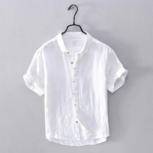 Lino Coastal Breeze – White Shirt + Navy Blue Shorts Set